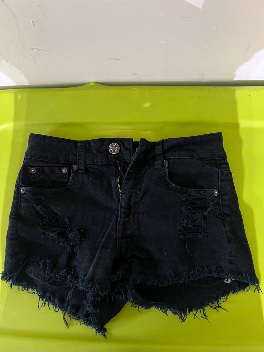 American Eagle Outfitters Black Distressed Frayed-Hem Jean Shorts